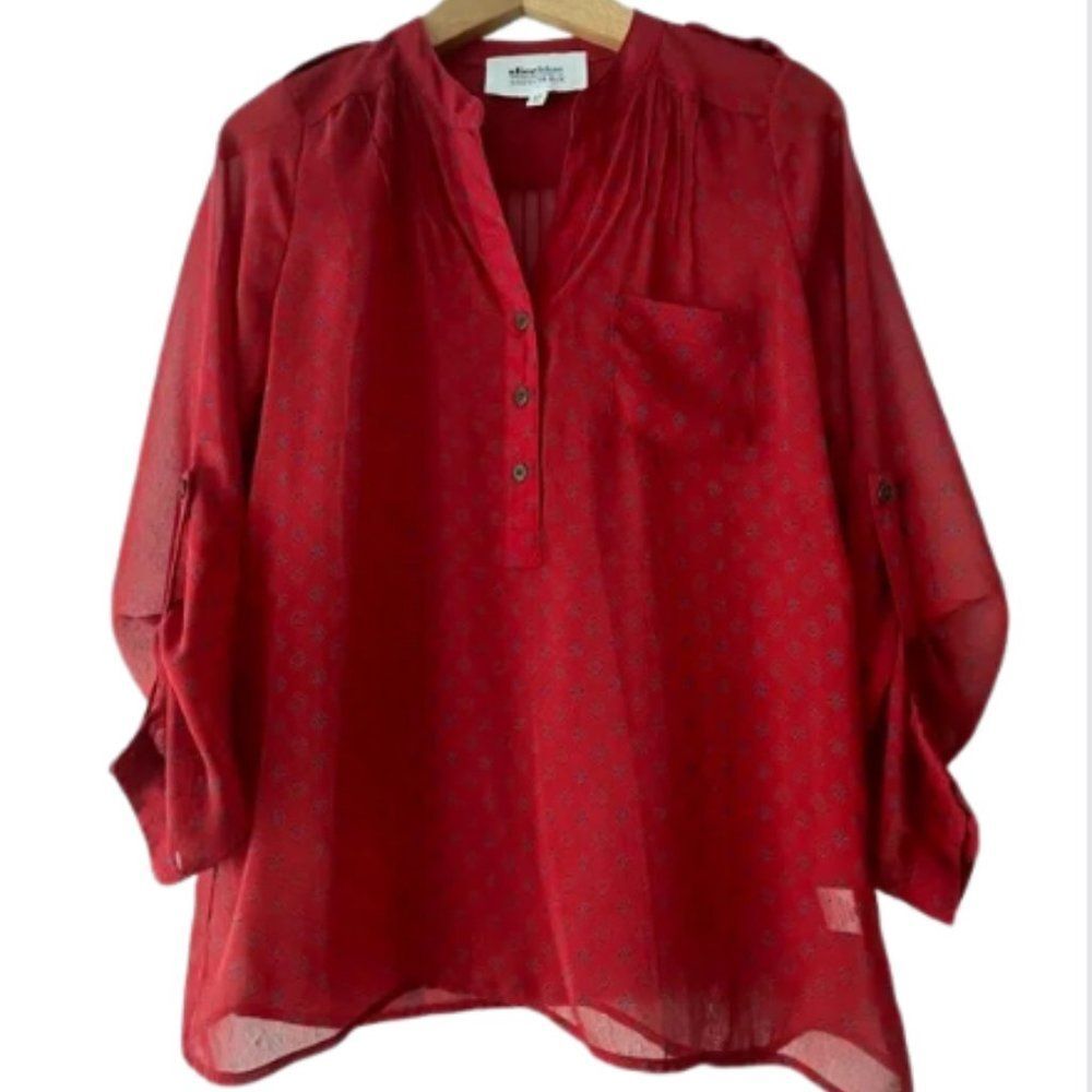 Alice Blue Stitch Fix Red Navy Native American pattern Long Sleeve Blouse Sz SP
